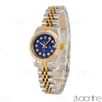 ساعت رولکس دیت جاست زنانه دورنگ طلایی صفحه سرمه ای 105048