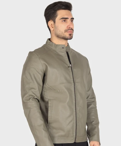 کت چرم مردانه ساده و زیپ‌دار 2519