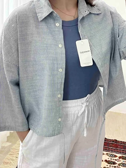 کراپ کت لینن ( راه راه) کد A40