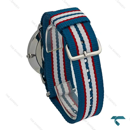 ساعت مچی دنیل ولینگتون مردانه سیلور بند برزنتی آبی قرمز سفید DW-7233-G
