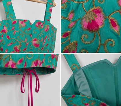 تاپ سوزندوزی سبز و سرخابی