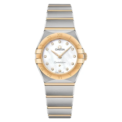 ساعت امگا کانسلیشن زنانه دورنگ طلایی ایندکس نگین Omega Constellation silver gold