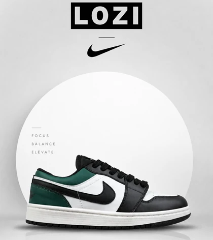 کفش کتانی مردانه و زنانه سفید مشکی سبز NIKE jordan 1 مدل 8777
