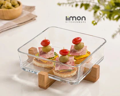 ظرف سرو مربع پایه چوبی لیمون