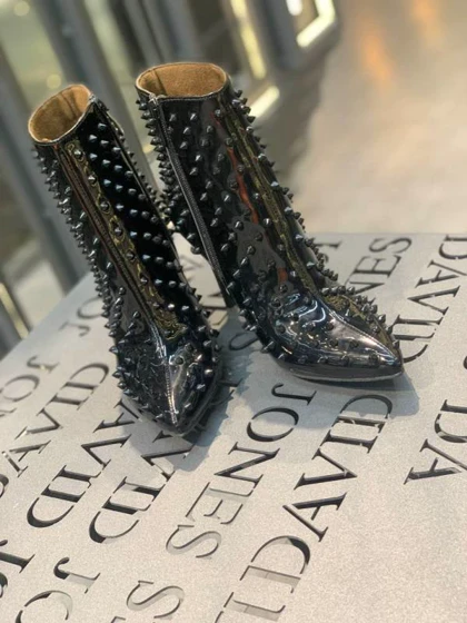 کفش نیم بوت زنانه مدل Heeled Leather Ankle Boots - Patterned