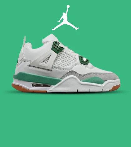 کتانی ساق‌دار زنانه و مردانه سفید طوسی سبز Nike air jordan 4 مدل 4829