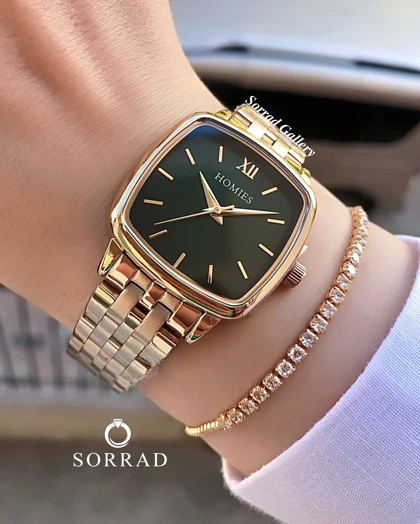 ساعت هومیس زنانه / ساده بند استیل رنگ رزگلد صفحه سبز