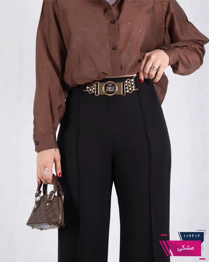 شلوار پارچه ای دخترونه مازراتی سگک طلایی گرد ETOK