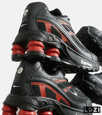 کفش کتانی مردانه مشکی قرمز نایک NIKE x SUPREME shox ride 2