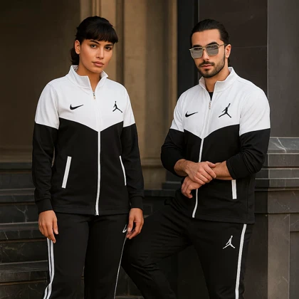 ست دو نفره سویشرت سفید مشکی مدل Nike Jordan