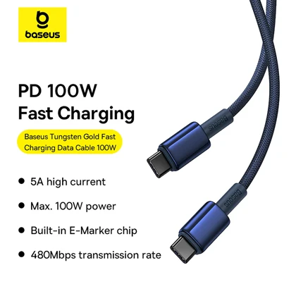 کابل دو سر تایپ سی فست شارژ 100 وات 5 آمپر یک متری بیسوس P10319800321-03