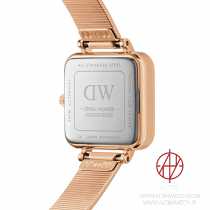 ساعت مچی زنانه دنیل ولینگتون (Daniel Wellington) مدل DW00100517 (کالکشن Quadro، قاب چهارگوش رزگلد، بند حصیری)