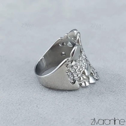 انگشتر طلاروس طرح طلا نگین‌دار نقره ای 30109