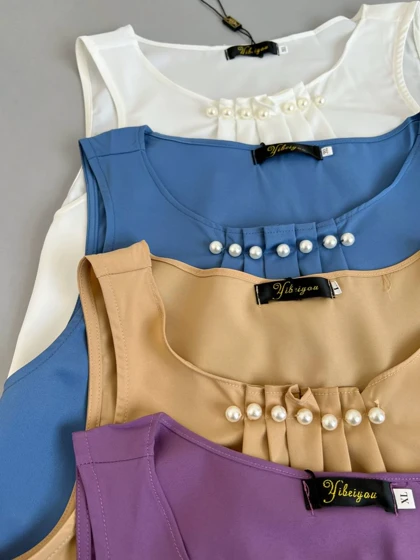 تاپ کرپ ساتن یقه مروارید کد 2565