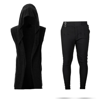 پکیج شنل کلاه دار مردانه+شلوار مشکی دو سگک مردانه مدل Migel