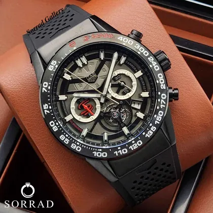 ساعت تگ هویر مردانه/ کورنوگراف بند رابر رنگ مشکی صفحه طوسی-مشکی