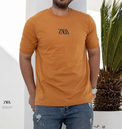 تیشرت مردانه زارا Zara رنگ خردلی آسیتن کش