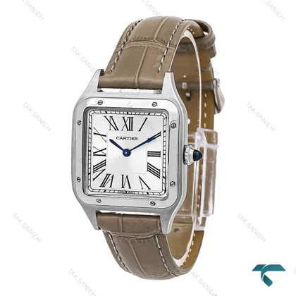 ساعت مردانه کارتیه سانتوس دومونت بند چرم طوسی Cartier-6702-G