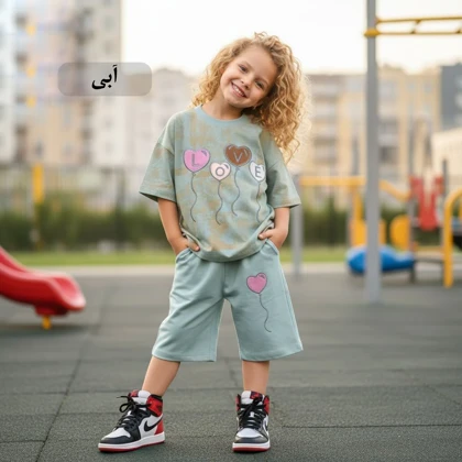 تیشرت شلوارک گلدوزی قلب
