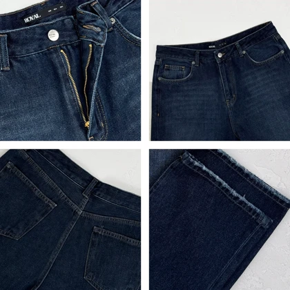 شلوار جین نیم بگ قواره دار آبی تیره