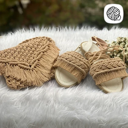 ست کیف و صندل مکرومه بافی مدل پیچک 02