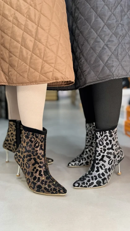 7007 - نیم بوت پلنگی نگینی 7007