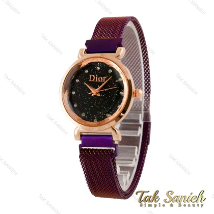 ساعت دیور زنانه بنفش بند حصیری صفحه مشکی Dior-4782-L