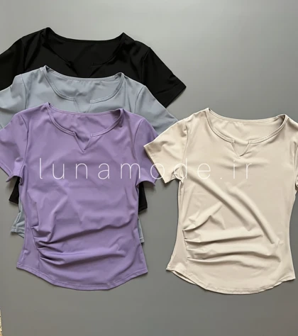 تیشرت زنانه یقه هفت بغل چین‌دار