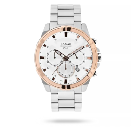 ساعت مچی مردانه لاکسمی بند استیل دو رنگ رزگلد نقره ای کد Laxmi 8158/6