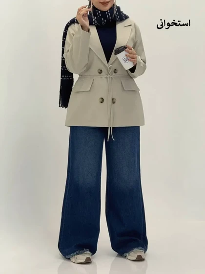 3582-مانتو کت کتان مارک