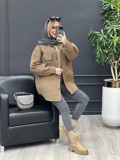 مانتو کتان دو جیب پاکتی