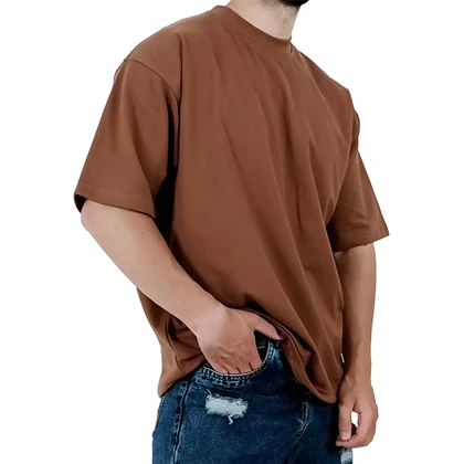 تیشرت ساده آستین کوتاه مردانه قهوه ای مدل پنبه دونخ