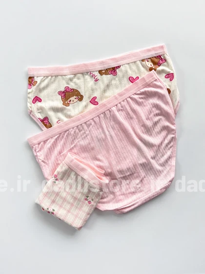 شورت اسلیپ نخ پنبه عروسکی طرح دختر و توت فرنگی