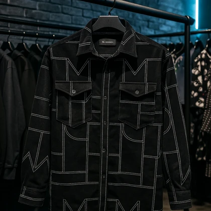پیراهن کبریتی ریز مشکی با طرح M مونوگرام خاص Monogram Pattern”
