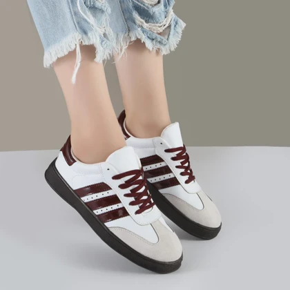 کفش و کتانی زنانه و دخترانه مدل آدیداس سامبا ADIDAS_SAMBA رنگ سفید زرشکی