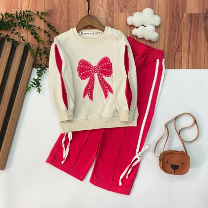 بلوز شلوار دخترانه پاپیون مرواریدی