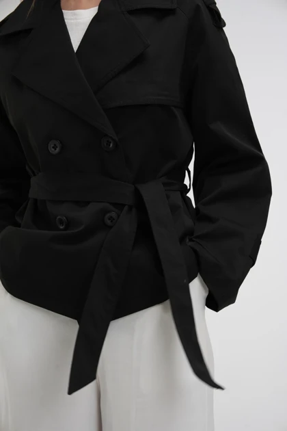 ترنچ کت کتان زارا 2026 ZARA رنگ مشکی فری سایز 36 تا 44 پارچه کتان پارکا آستر دار قد 60 سانت قد استین 70 سانت