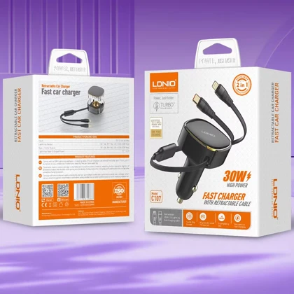 شارژر فندکی الدنیو LDNIO مدل C107 توان 30 وات