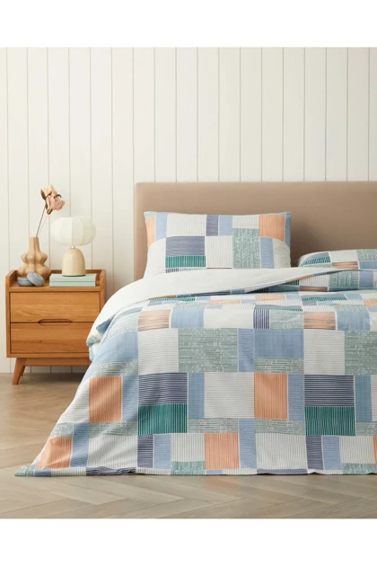 سرویس روتختی دو نفره English Home مدل Modern Weave پنبه‌ای - سبز تیره-نارنجی