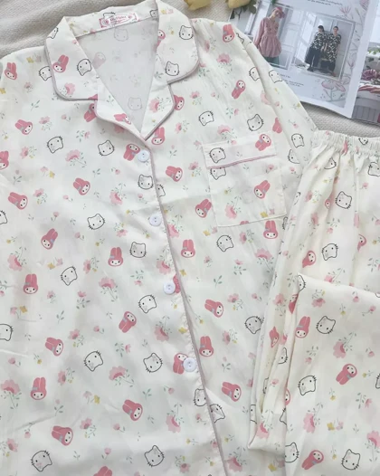 ست راحتی استین بلند جلو دکمه کد 5371