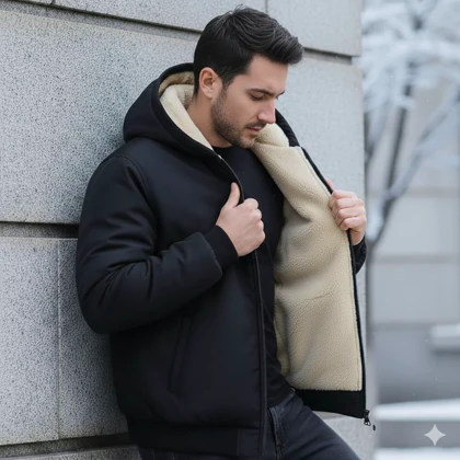 کاپشن مردانه مشکی داخل تمام خز مدل adidas-مشکی ویژه