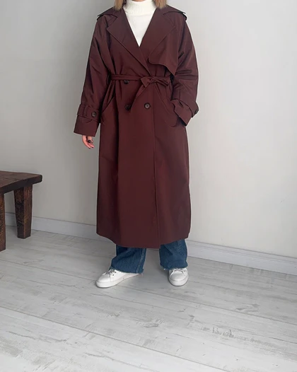 ترنچ کت Drop قد بلند (قهوه ای)