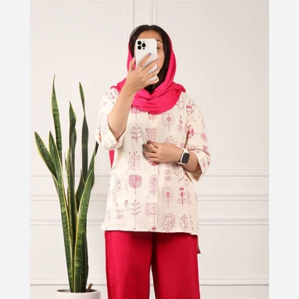 تونیک زنانه لینن طرح برگ کد 164