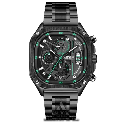 ساعت مگیر صفحه مربعی Megir MS2217G-BK-1N9