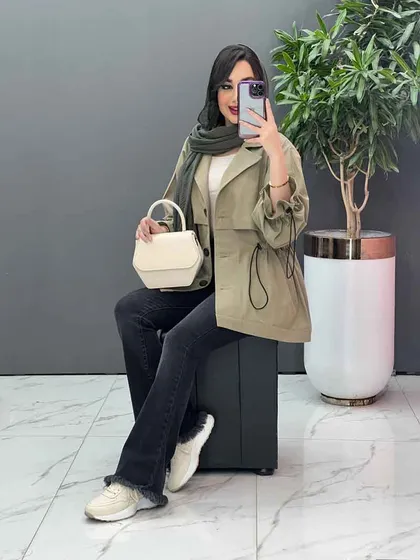 مانتو لینن کمرگت سه دکمه