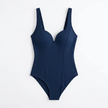مایو یک‌تکه Cupshe مدل Navy Sweetheart – سرمه‌ای کلاسیک با پنل توری (Power Mesh) و برش Cut-out