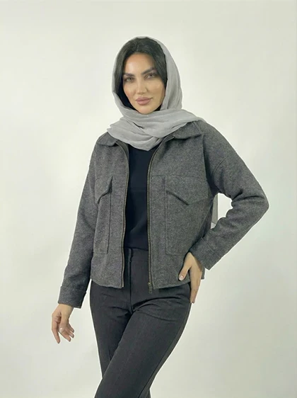 کت زنانه فوتر کوتاه رنگ مدادی دو جیب کد (8729)