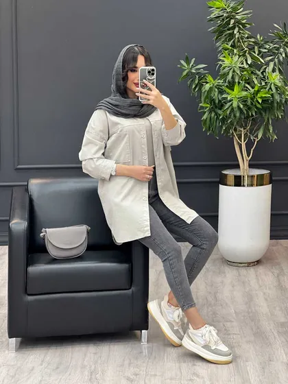 مانتو جین رنگی دو جیب