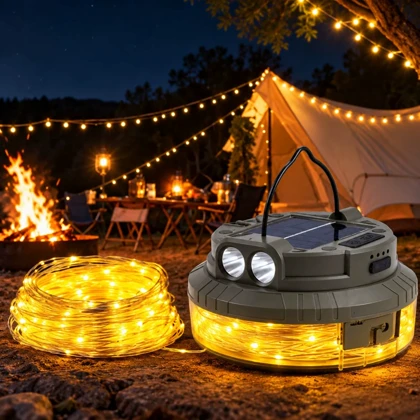 چراغ کمپینگ خورشیدی ریسه ای مدل 8258 با ریسه LED به طول 20 متر