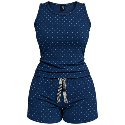 ست تاپ و شلوارک نخی آبی نفتی برند H&M مدل میکرو دش سایز S کد 3416